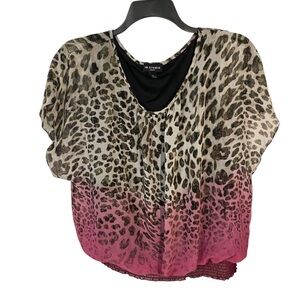 I.N. Studio Pink Ombre Leopard Print Blouse